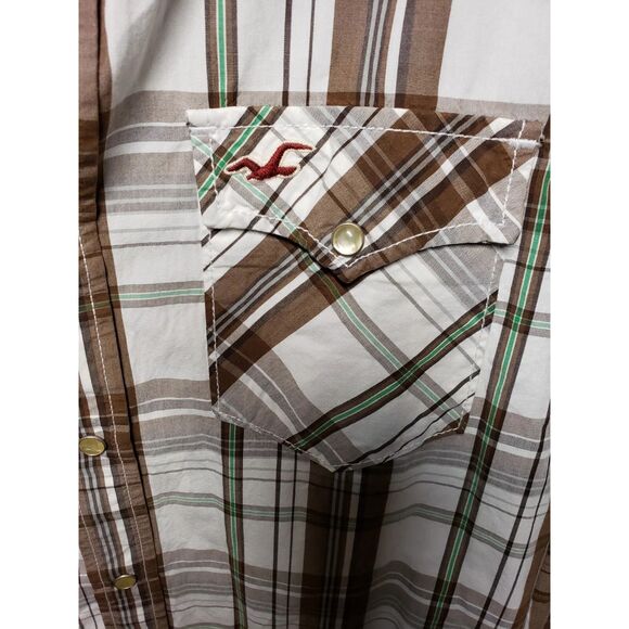 Hollister Western Shirt Men L Plaid Pearl Snap Cowboy Rancher Y2K Style - Picture 2 of 7